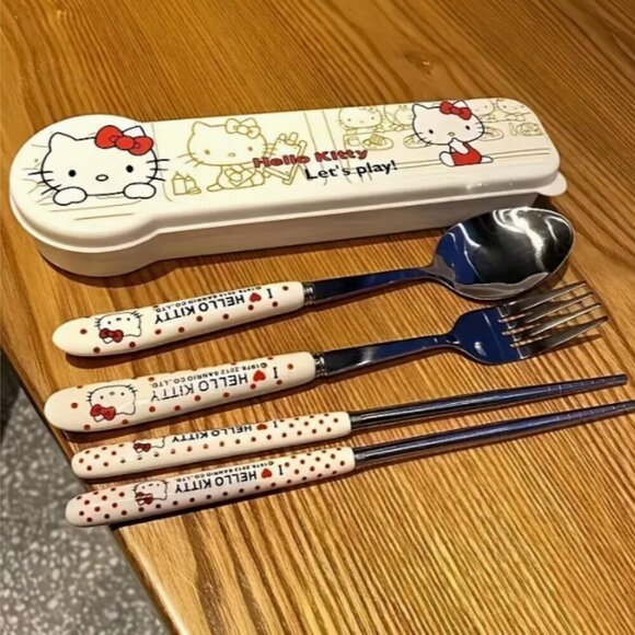 Hello Kitty Stainless Steel Cutlery Set with Case NWT - Picture 1 of 3